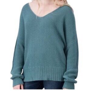 Lucky Brand Women's Teal V-Neck Cotton Sweater